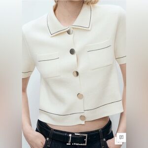 NWT MANGO
Women's Contrast Trim Crop Cardigan Sweater